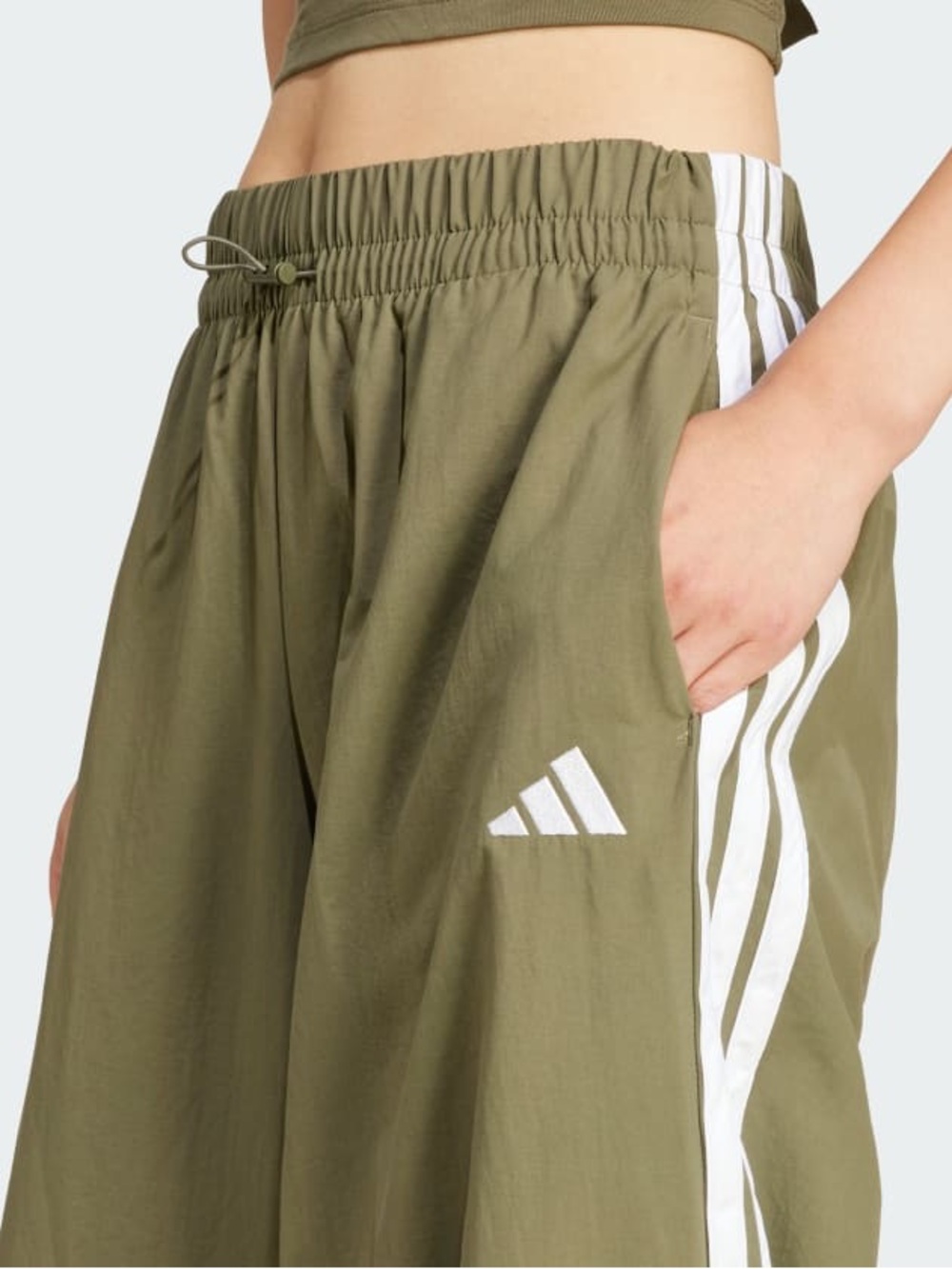 ADIDAS Essentials 3-Stripes Lifestyle Woven Parachute Pants Olive Strata - Picture 4 of 12